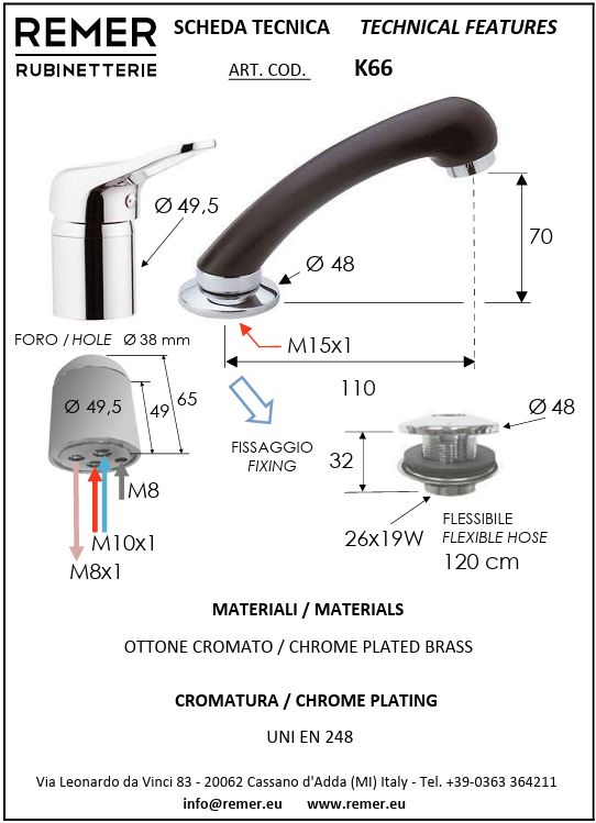 Remer KISS K66 2-Hole Hairdressing Shower Mixer | Allwater.gr